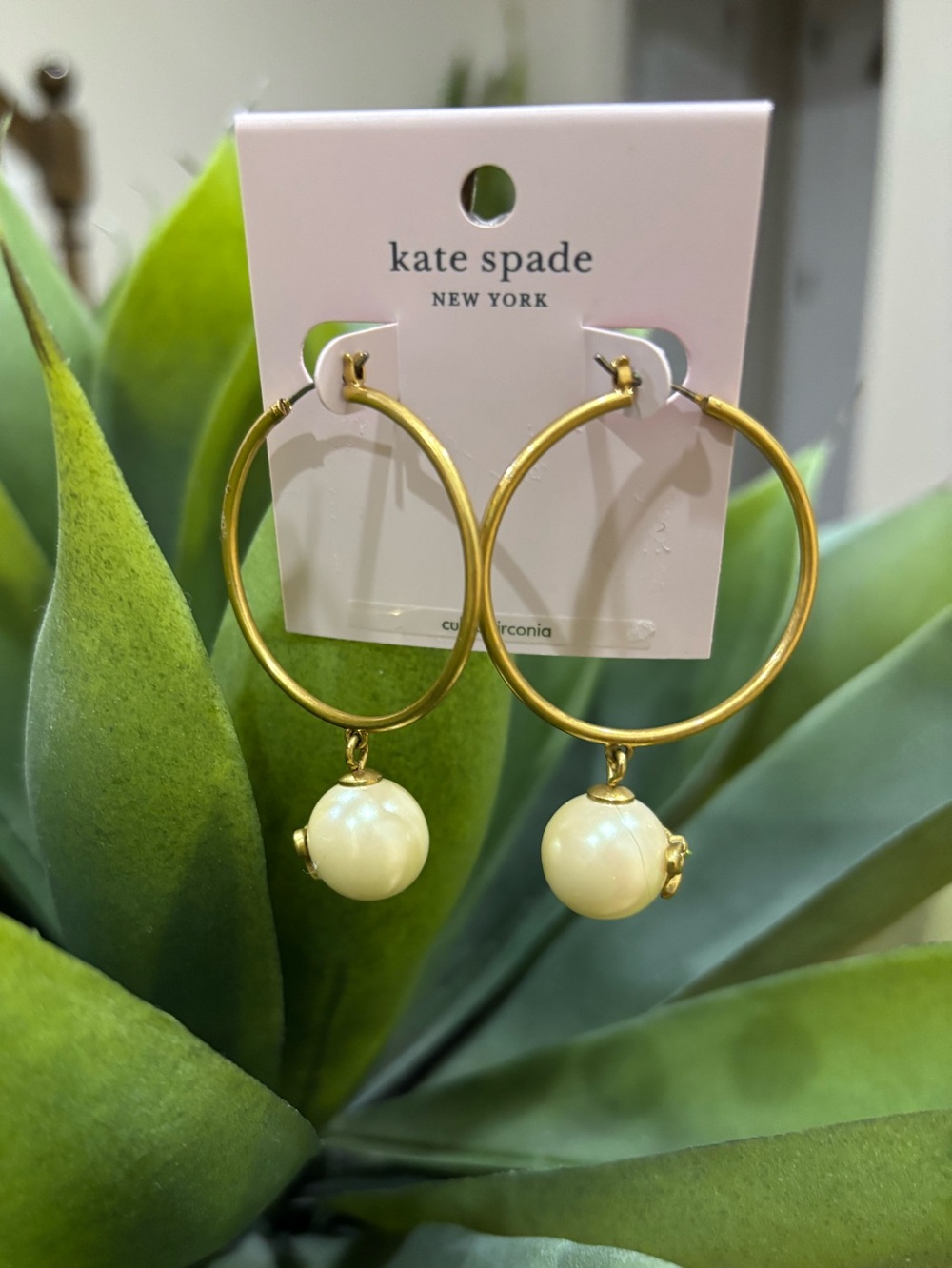 Kate Spade Grandma’s Closet faux pearl Hoop Earrings with Cream Pearl Drops